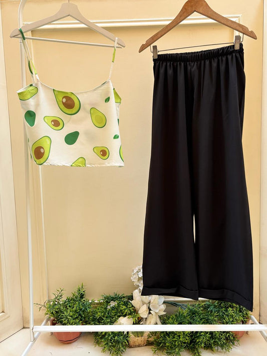 Avocado cut top with black soft pants