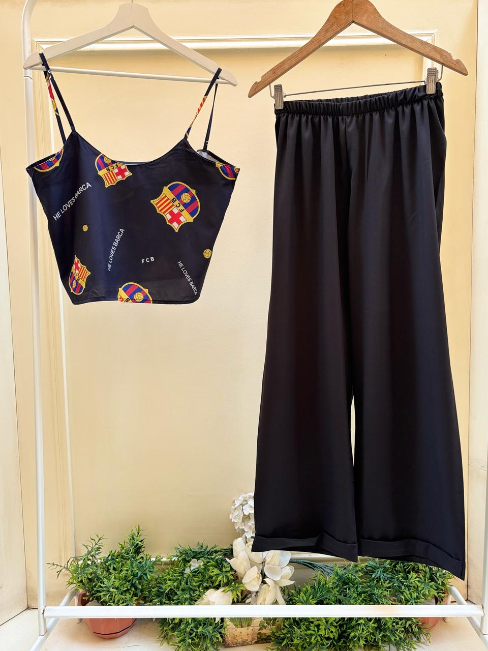 Barcelona cut top with black soft pants