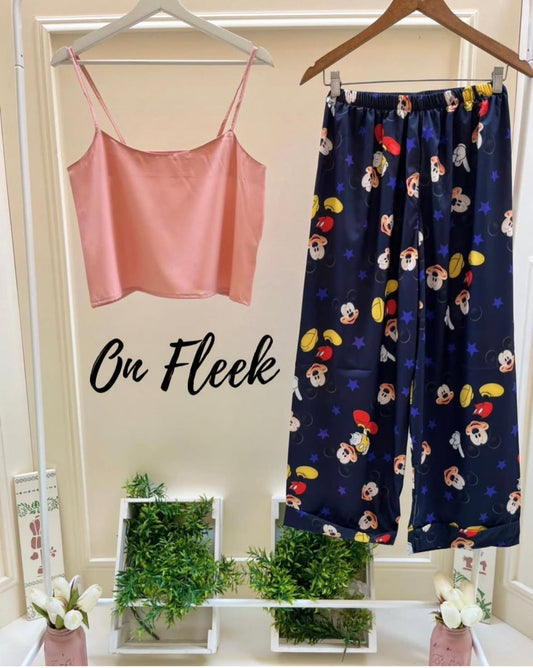 Navy mickey with pink cut top