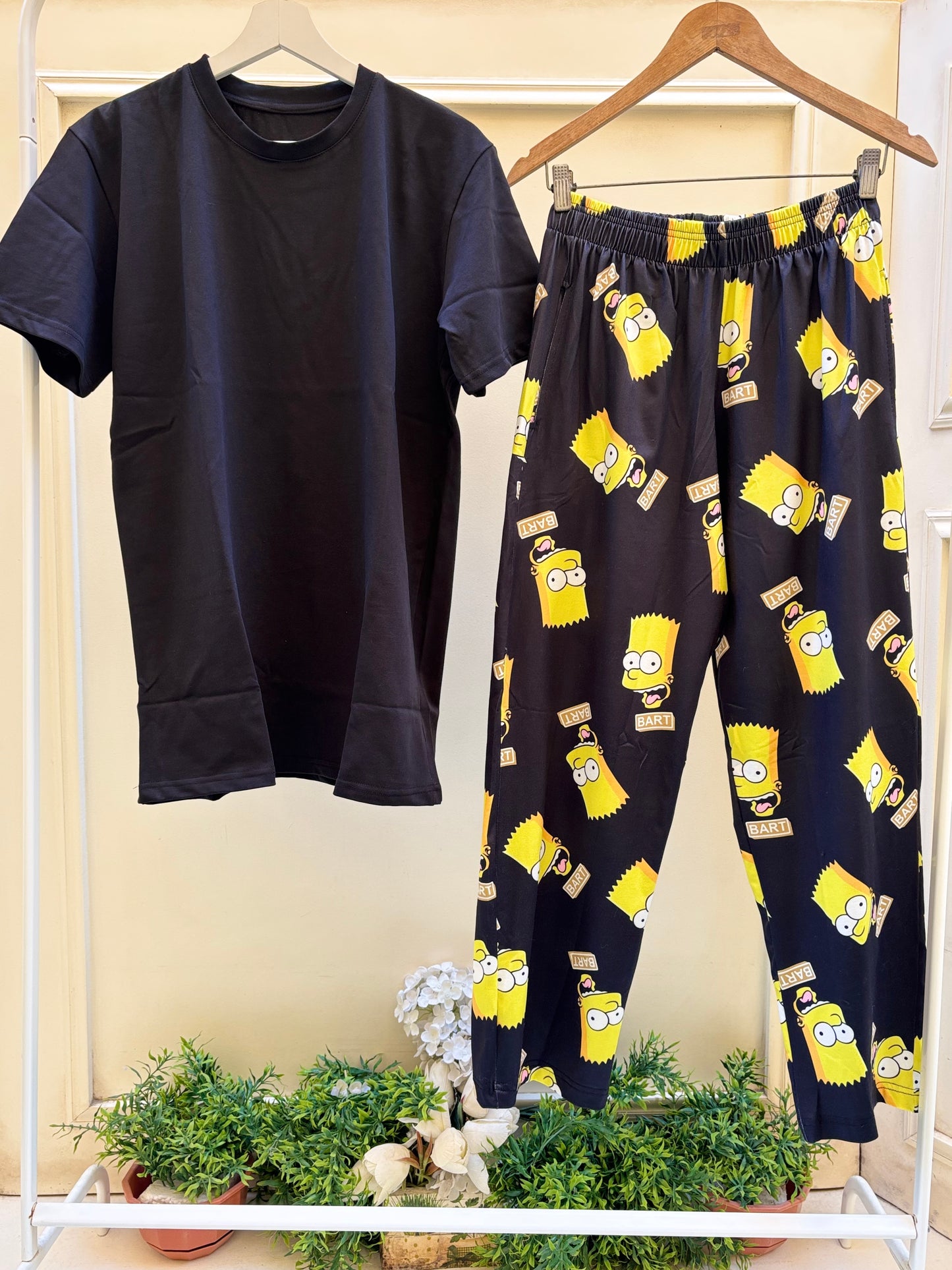 Black Tshirt with Simpsons pants