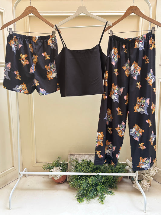 Black tom and jerry short and pants with black cut top