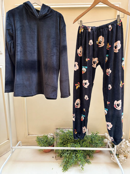 Black velvet hoodie with black disney velvet pants