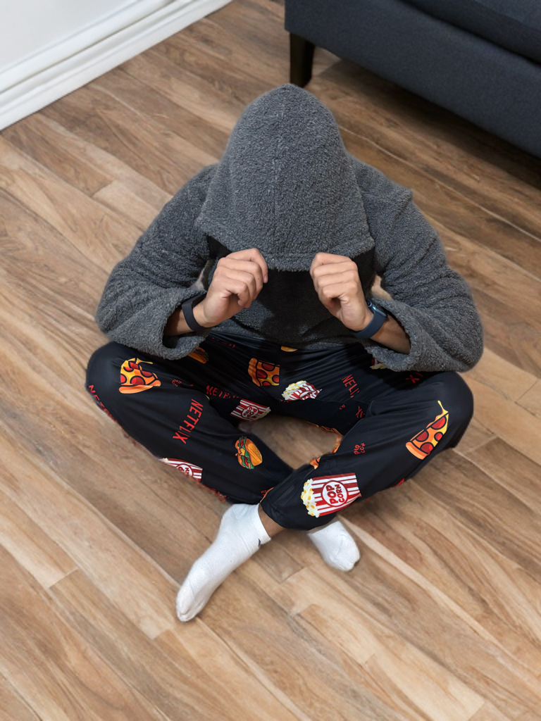 Grey fur hoodie with Netflix pants