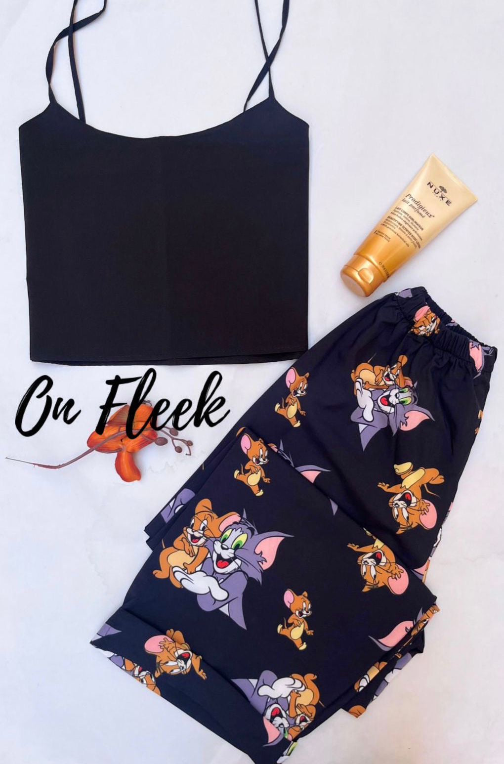 Black tom and jerry pants with black cut top