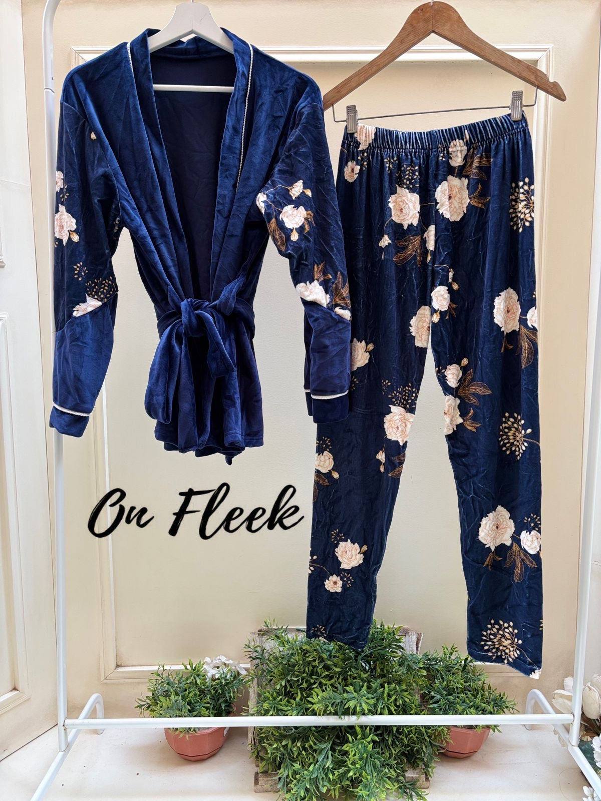 Navy Floral Robe and Pants