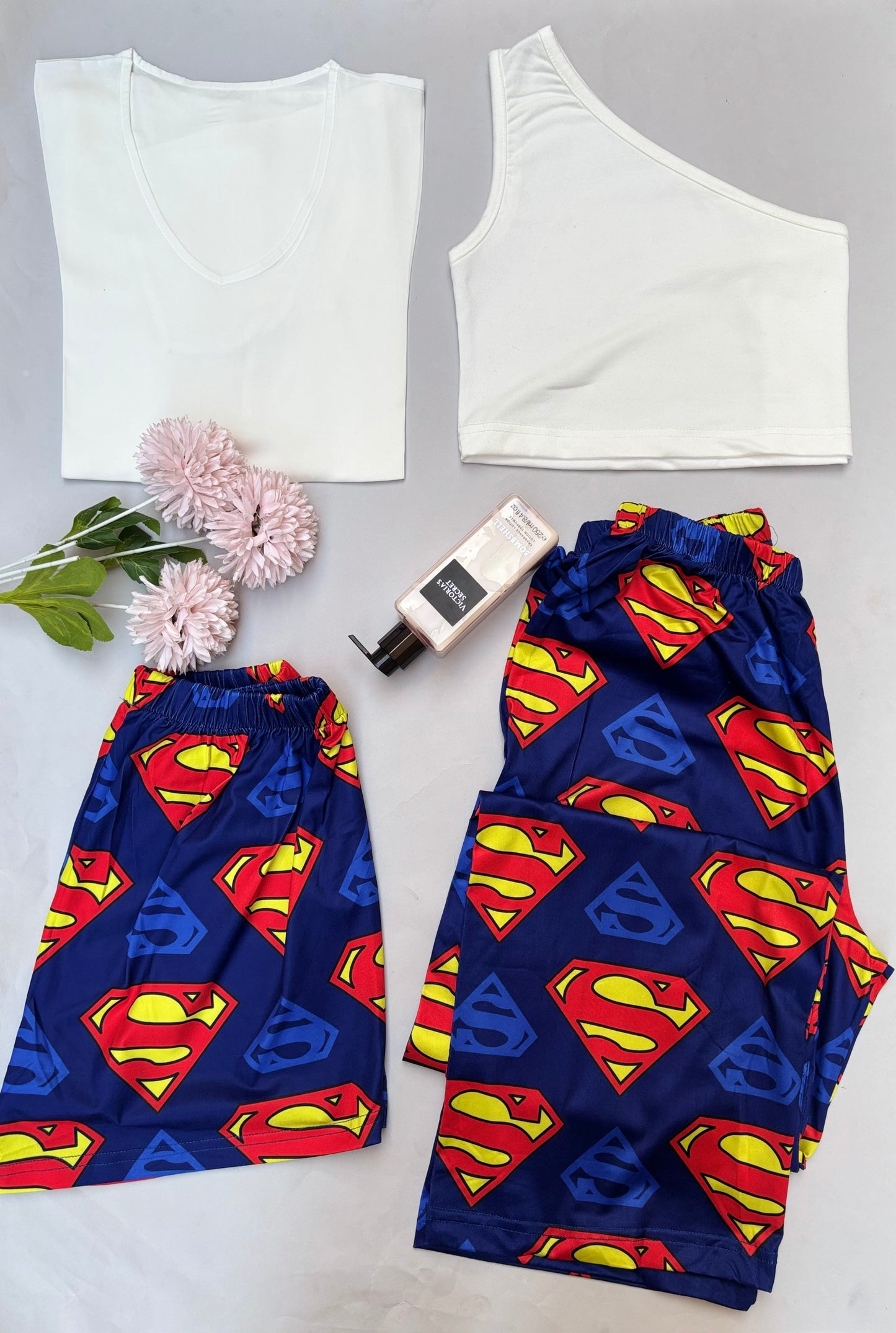 Superman set with white T-shirt and white one shoulder