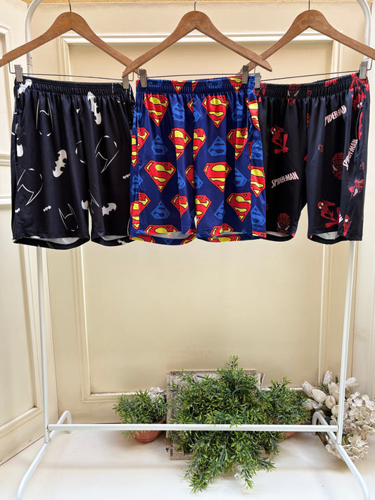 Batman with superman and spiderman shorts set