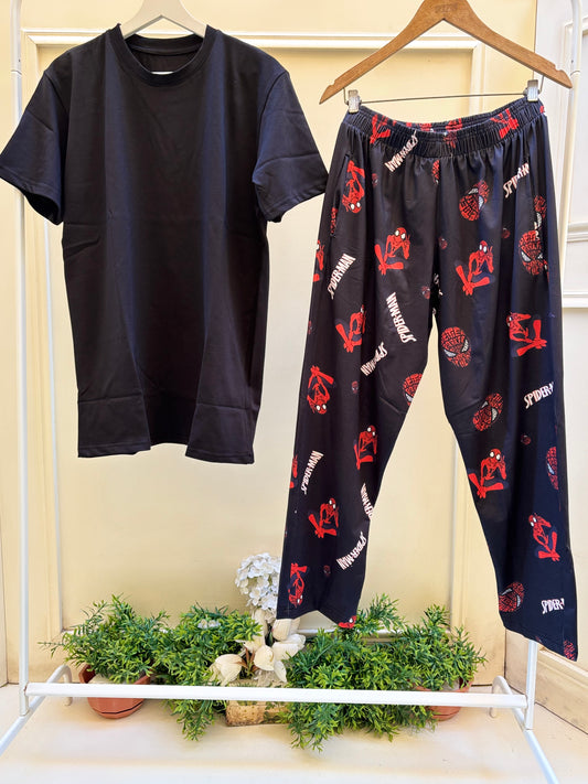 Black Tshirt with Spiderman pants