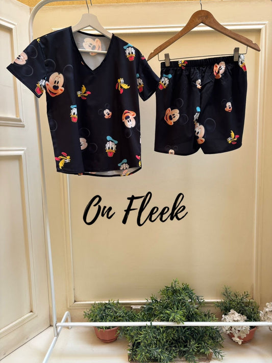 Black disney half sleeve and shorts set