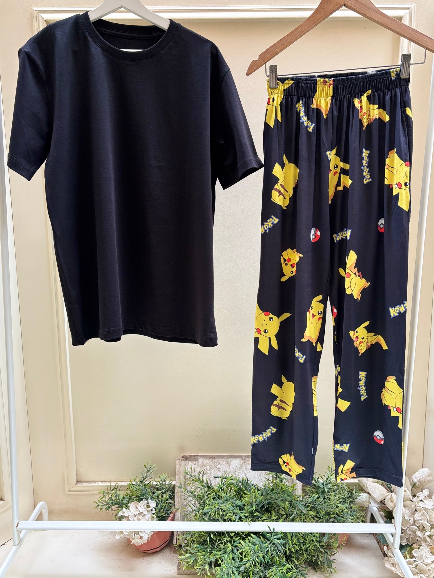 Black Tshirt with pokemon pants